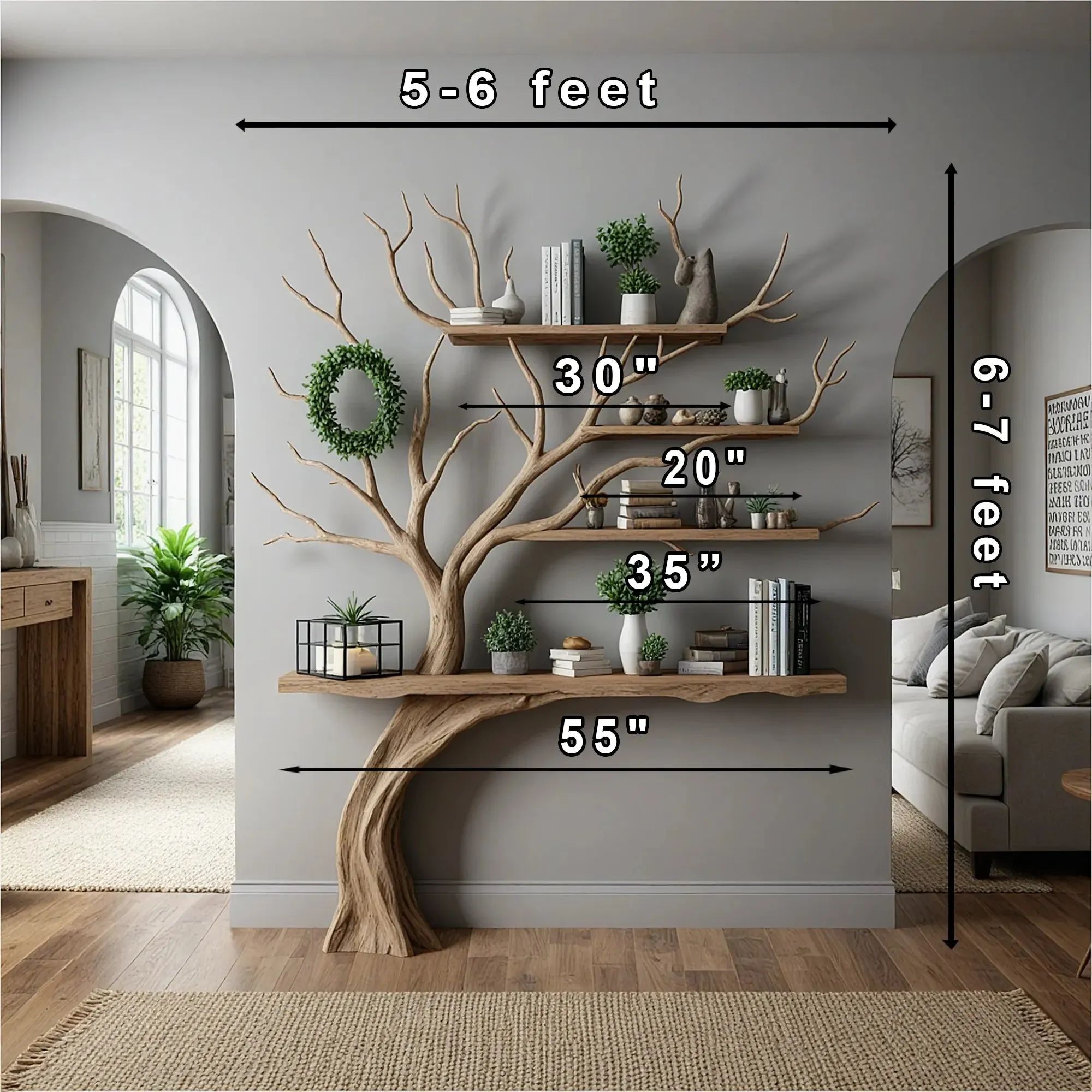 Tree Branch Montessori Bookshelf, Wall-Mounted Corner Design